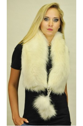 White fox fur scarf - With real fox fur pom poms